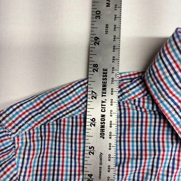 Chaps Mens Large Stretch Easy Care Button Down Shirt Red White Blue Tattersall - Picture 5 of 7